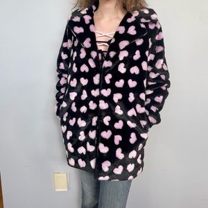 Dolls Kill black pink heart fur coat